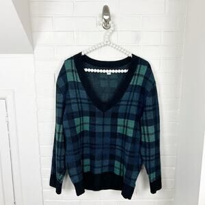 American Eagle Green Tartan Plaid Soft Oversized Sweater Size S